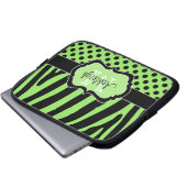 Grüner schwarzer Zebra Stripes Laptopschutzhülle (Vorne Knopf)