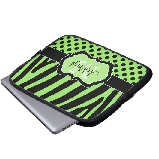 Grüner schwarzer Zebra Stripes Laptopschutzhülle (Vorne Knopf)