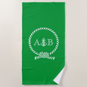 Grüner Seil und Anker Mit Monogramm Strandtuch