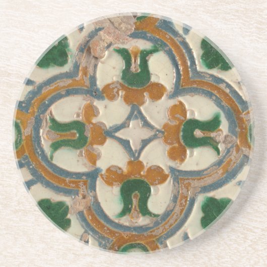 Grüner Senf Geometric Azulejos Getränkeuntersetzer (Vorne)