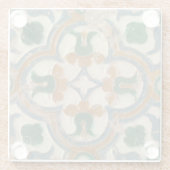 Grüner Senf Geometric Azulejos Glasuntersetzer (Rückseite)