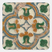 Grüner Senf Geometric Azulejos Quadratischer Aufkleber (Vorderseite)