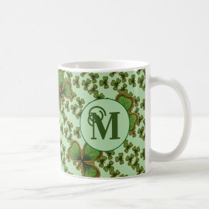 Grüner Shamrock im Vintage-Stil Kleeblatt Irisch Kaffeetasse