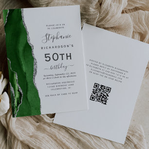 Grüner Silber-Achat-QR-Code 50. Geburtstag Einladung