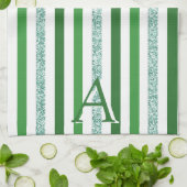 Grüner Silber Glitzer gestreift Erstere Moderne Mo Geschirrtuch (Gefaltet)