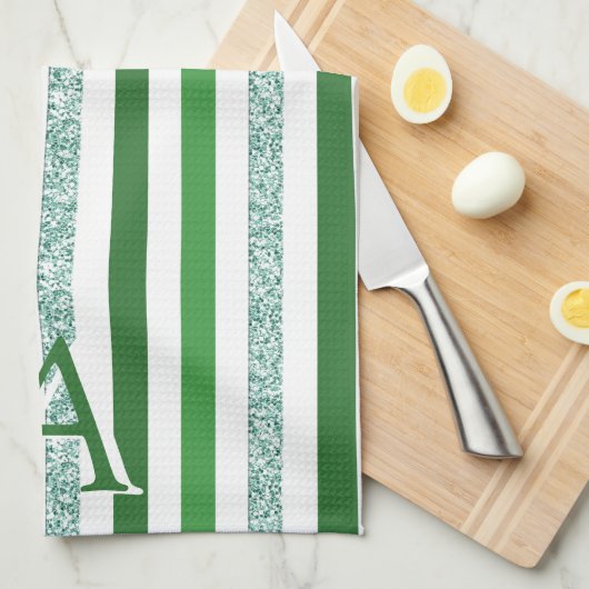 Grüner Silber Glitzer gestreift Erstere Moderne Mo Geschirrtuch (Viertel Falte)