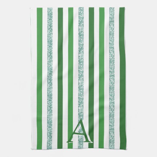 Grüner Silber Glitzer gestreift Erstere Moderne Mo Geschirrtuch (Vertikal)