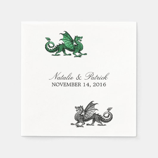 Grüner Silberdrache Hochzeitspapier Napkins Serviette (Vorderseite)