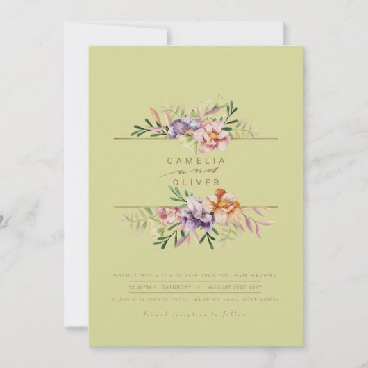 Grüner Sommer Blumenhochzeit Einladung QR-Code (Vorderseite)