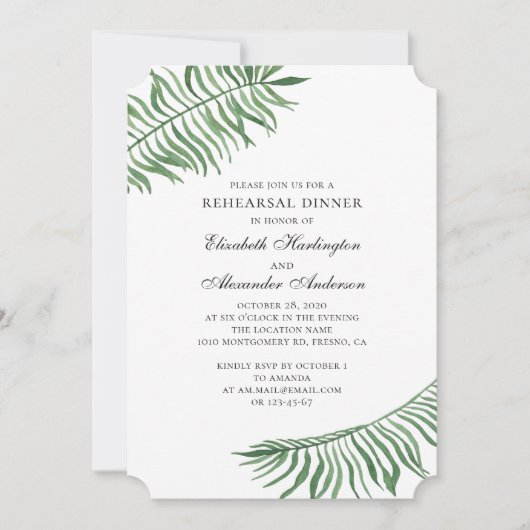 Grüner Sommer exotisch. Abendessen mit tropischer Einladung (Vorderseite)