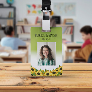 Grüner Sonnenblumen-Kindergarten-Lehrer-ID Ausweis