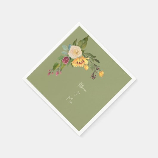 Grüner Sonnenblumencocktail Serviette (Ecke)