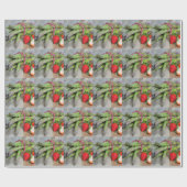 Grüner Spargel mit Erdbeeren auf Holz Geschenkpapier (Flach)