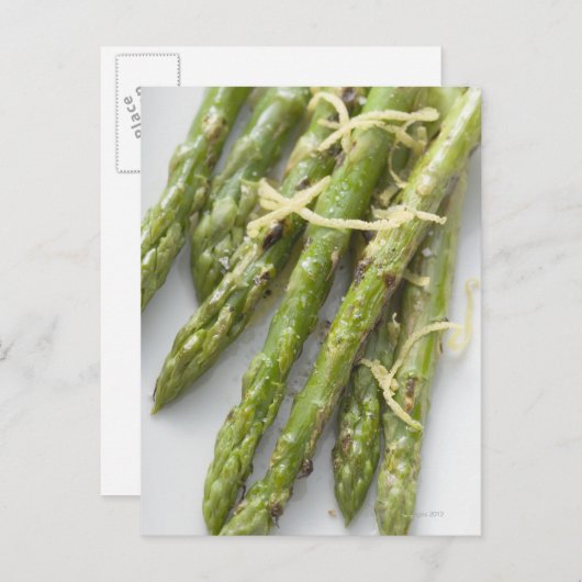 Grüner Spargel mit Zitronenzest, geröstet Postkarte (Vorne/Hinten)