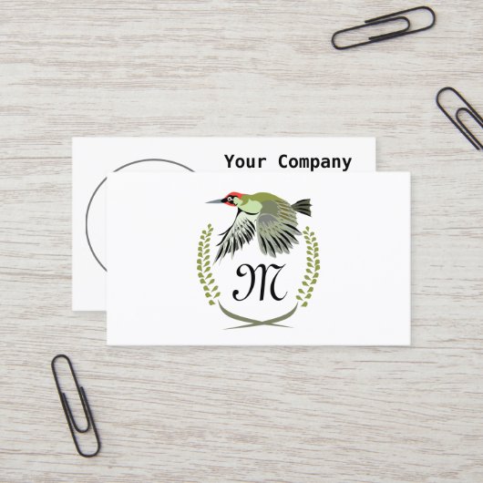 Grüner Specker im Flug Monogram Visitenkarte (Vorderseite/Rückseite Beispiel)
