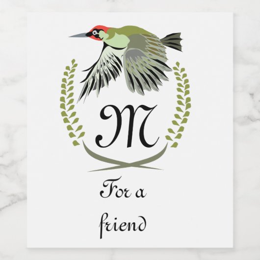 Grüner Specker im Flug Monogram Weinetikett (Einzelnes Label)