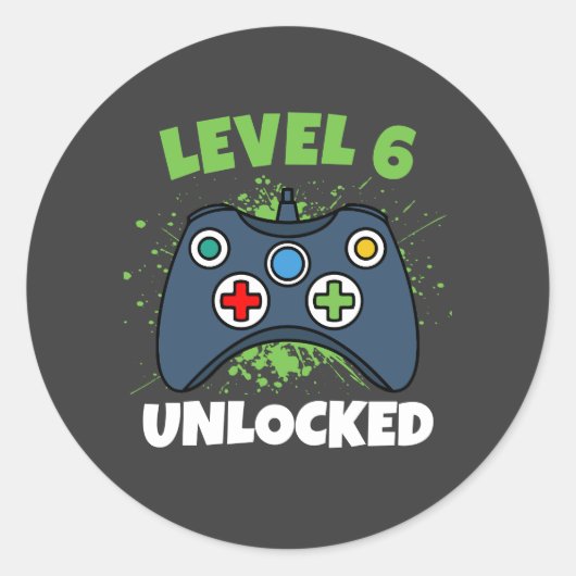 Grüner Spielcontroller Level 6 freigeschaltet Gebu Runder Aufkleber (Vorderseite)