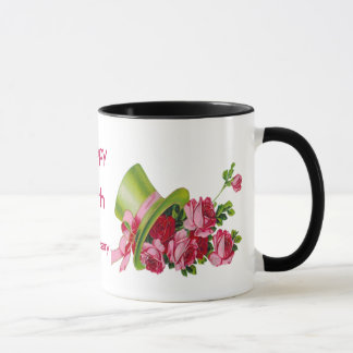 Grüner Spitzenhut und Rosen, glücklicher 65. Tasse