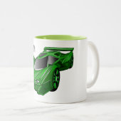 Grüner Sportwagen mit Luftfolie Zweifarbige Tasse (VorderseiteRechts)