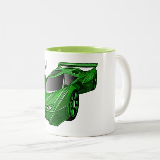 Grüner Sportwagen mit Luftfolie Zweifarbige Tasse (VorderseiteRechts)