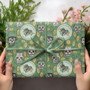 Grüner St. Patrick's Day Irischer Zuckerschädel Cu Geschenkpapier