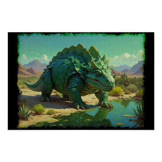 Grüner Stegosaurus und Wüstenpool Poster (Vorderseite)