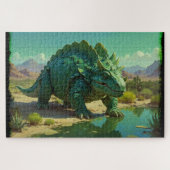 Grüner Stegosaurus und Wüstenpool Puzzle (Horizontal)