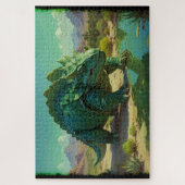 Grüner Stegosaurus und Wüstenpool Puzzle (Vertikal)