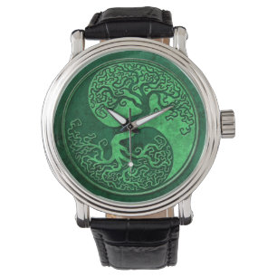 Grüner SteinYin Yang Baum Armbanduhr