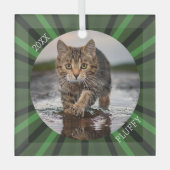 Grüner Sternenexplosion individueller Katzen-Feier Ornament Aus Glas (Vorderseite)