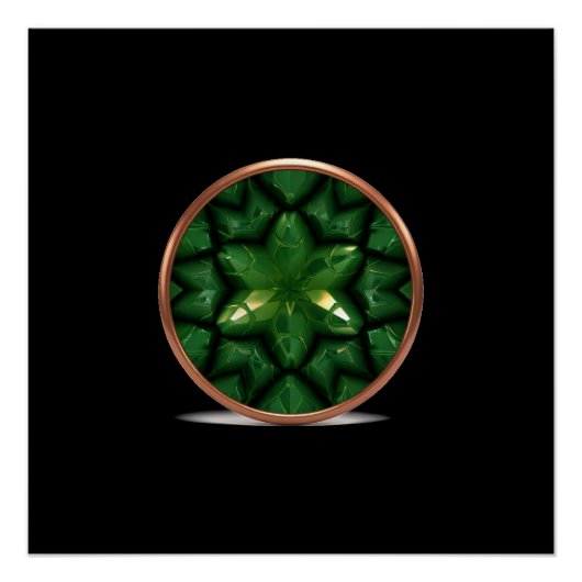 Grüner Sternfractal mit Kupferrahmen Poster (Vorderseite)