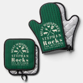 Grüner Streifen Fleischflüsterer BBQ Ofenhandschuh & Topflappen-Set (Vorderseite/Rückseite)