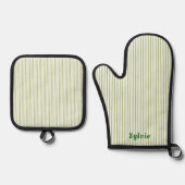 Grüner Streifen, grüner Name Ofenhandschuh & Topflappen-Set (Vorderseite)