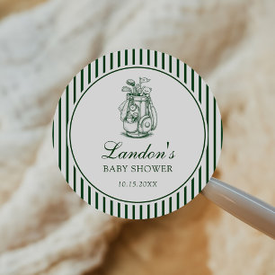Grüner Streifen Neues Mitglied im Golfclub Baby Sh Runder Aufkleber