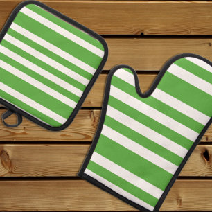 Grüner Streifen Ofenhandschuh & Topflappen-Set