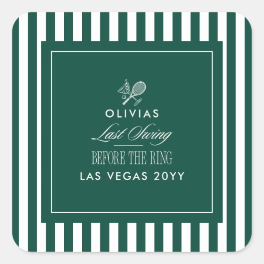 Grüner Streifen Tennis Modern Chic Hennaparty Mitb Quadratischer Aufkleber (Vorderseite)