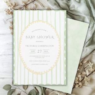 Grüner Streifen Vintage-Baby-Party Einladung
