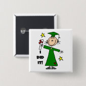 Grüner Strichmännchen-Mädchen-Absolvent Button (Vorne & Hinten)
