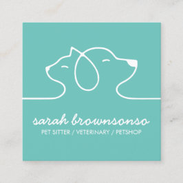 Grüner, stylischer Cat Dog Einfache Begleiter Quadratische Visitenkarte