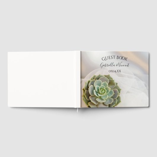 Grüner Sukkulent auf der Weißen Hochzeit Gästebuch (Voll)