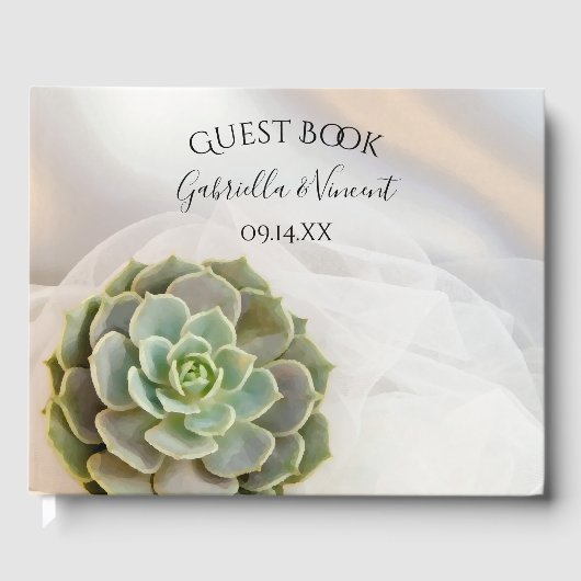 Grüner Sukkulent auf der Weißen Hochzeit Gästebuch (Vorderseite)