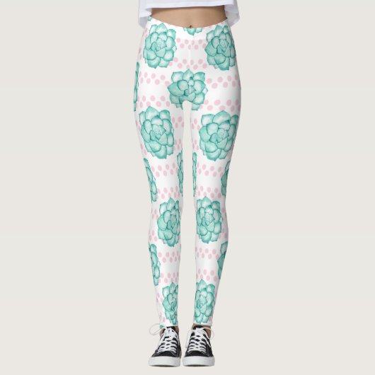 Grüner Sukkulent Leggings (Vorderseite)