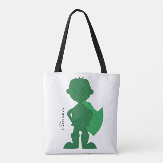 Grüner Superhero-Jungen-moderne personalisierte Tasche (Rückseite)