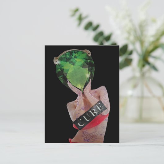 Grüner surrealer Edelstein-Damen-Collage Postkarte (Stehend Vorderseite)