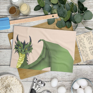 Grüner süßer Drache Porträt Pfirsich Fantasy  Geschirrtuch
