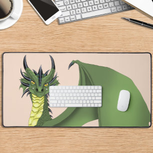 Grüner süßer Drache Porträt Pfirsich Fantasy Schreibtischunterlage