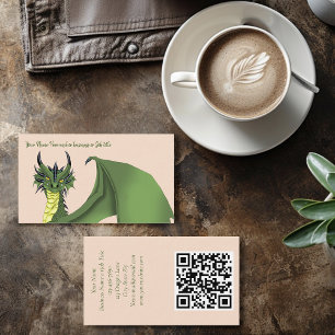 Grüner süßer Drache Porträt Pfirsich Fantasy Visitenkarte