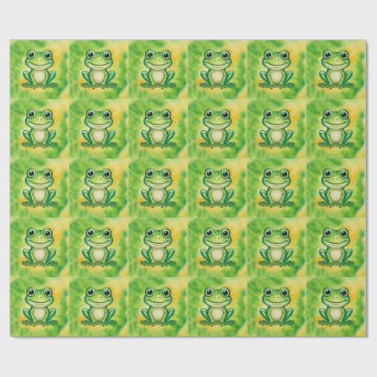 Grüner süßer Frosch Geschenkpapier (Flach)