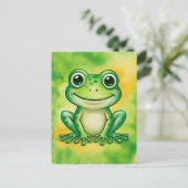 Grüner süßer Frosch Postkarte (Stehend Vorderseite)