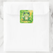 Grüner süßer Frosch Quadratischer Aufkleber (Tasche)